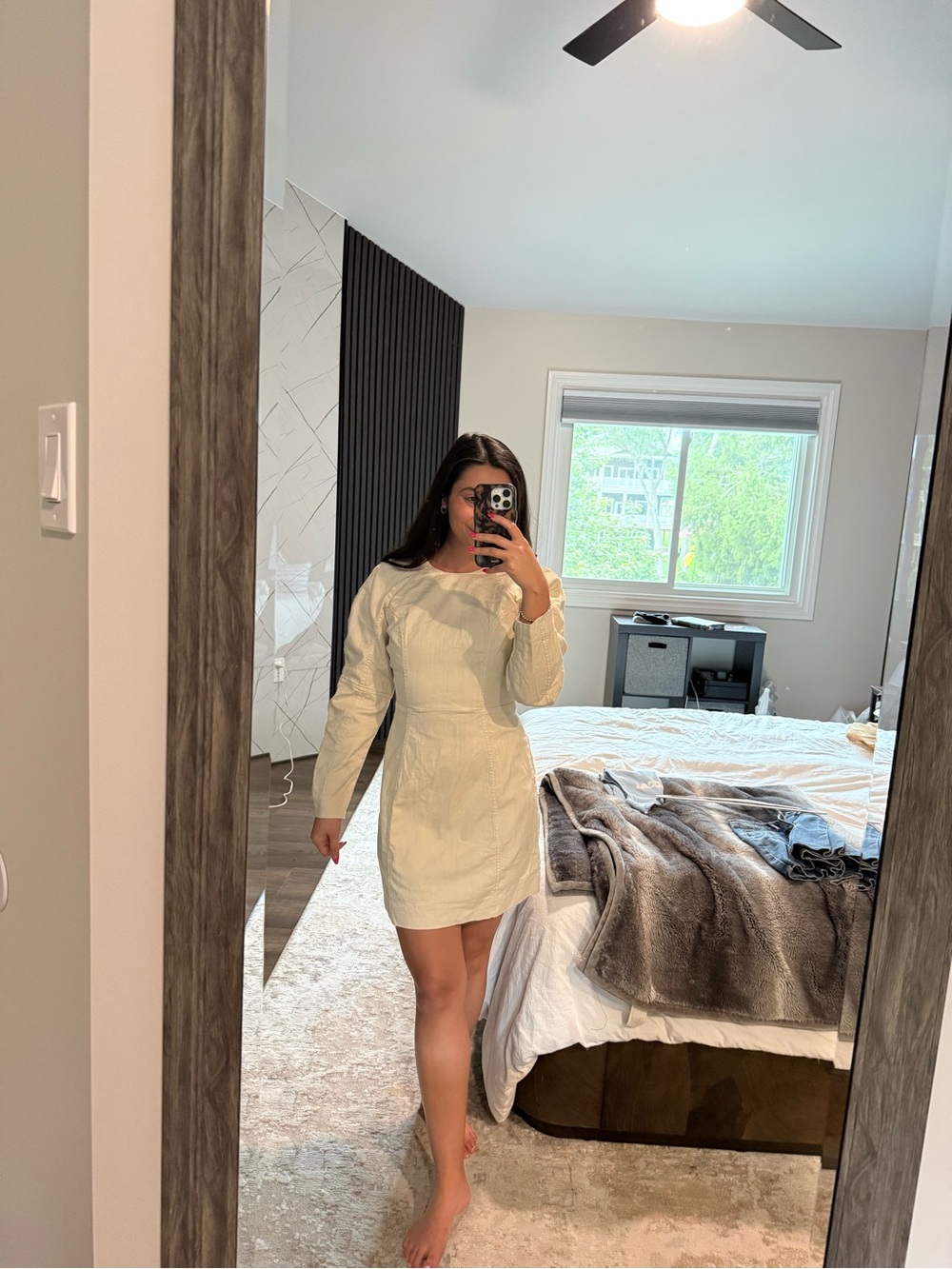 Banana Republic Cream Long-Sleeve Mini Dress